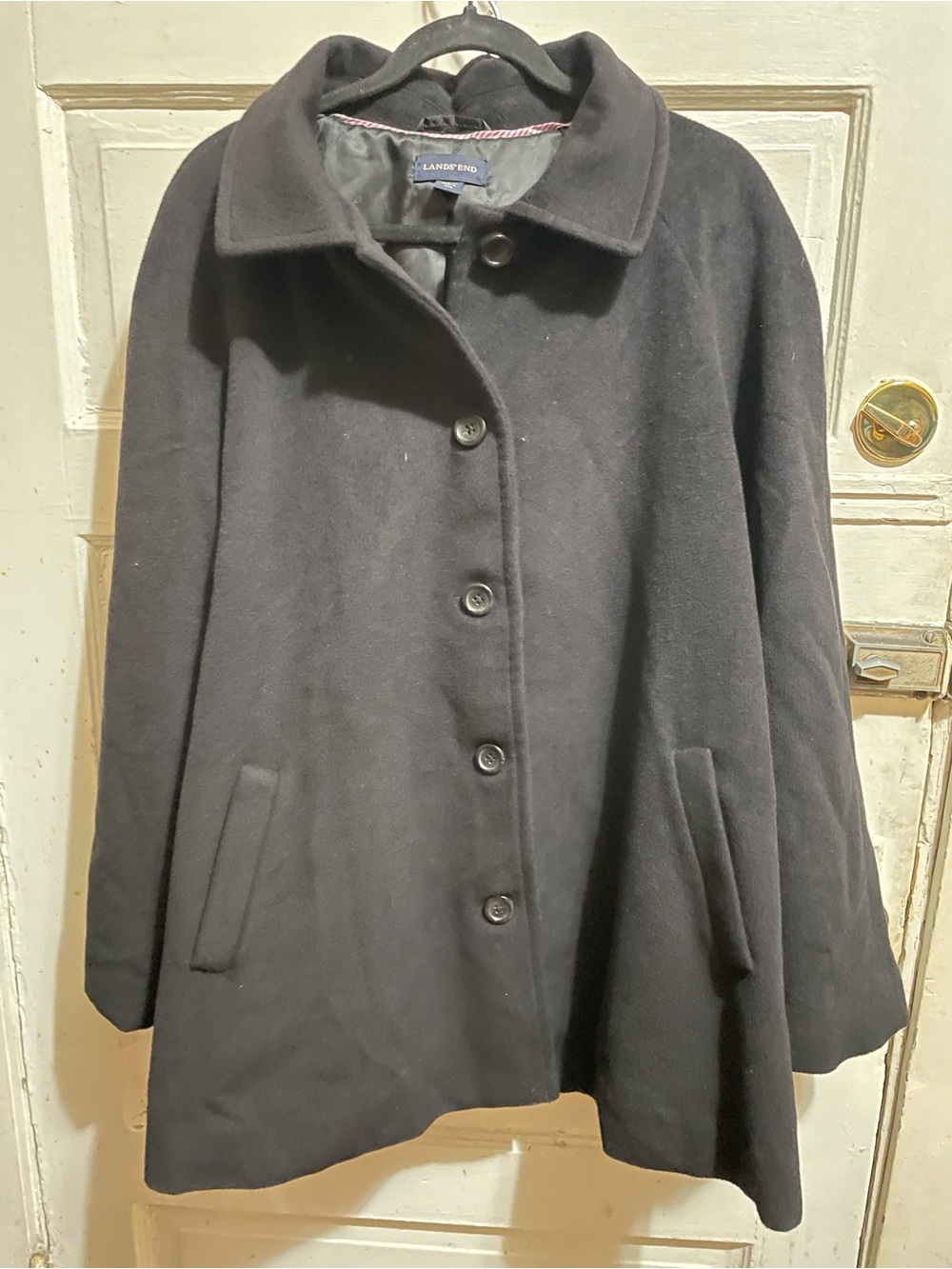 Lands' End Women's Black Wool-Blend Pea Coat